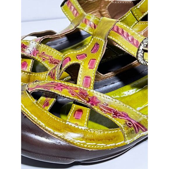 L'Artiste Spring Step NEW Green/Red Shooting Star Hugo Shoe Sandal 39 EU 8.5 US - Picture 3 of 5